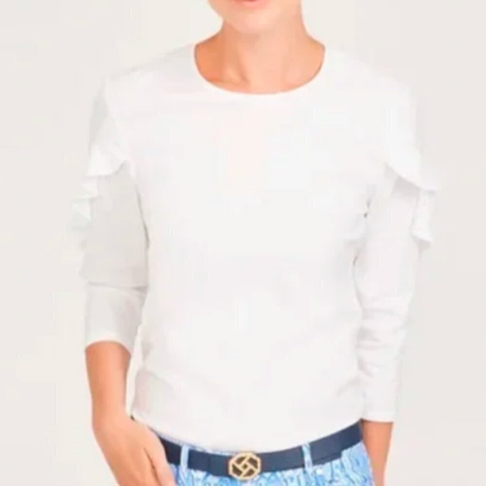 J. McLaughlin White Ruffle Sleeve Baylee Blouse Size L